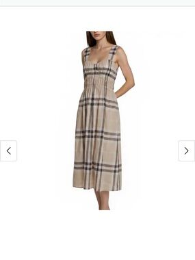 Burberry Beige Plaid Smocked Midi Dress